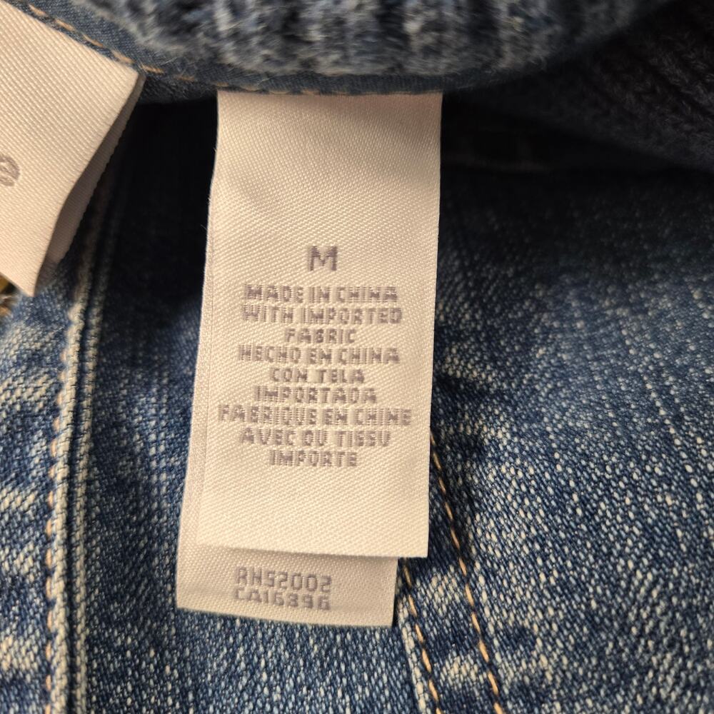 Liz Claiborne Denim Jean Jacket Knit Sleeves Shawl Collar Pocket Cuff Trim sz 14 - Picture 13 of 16